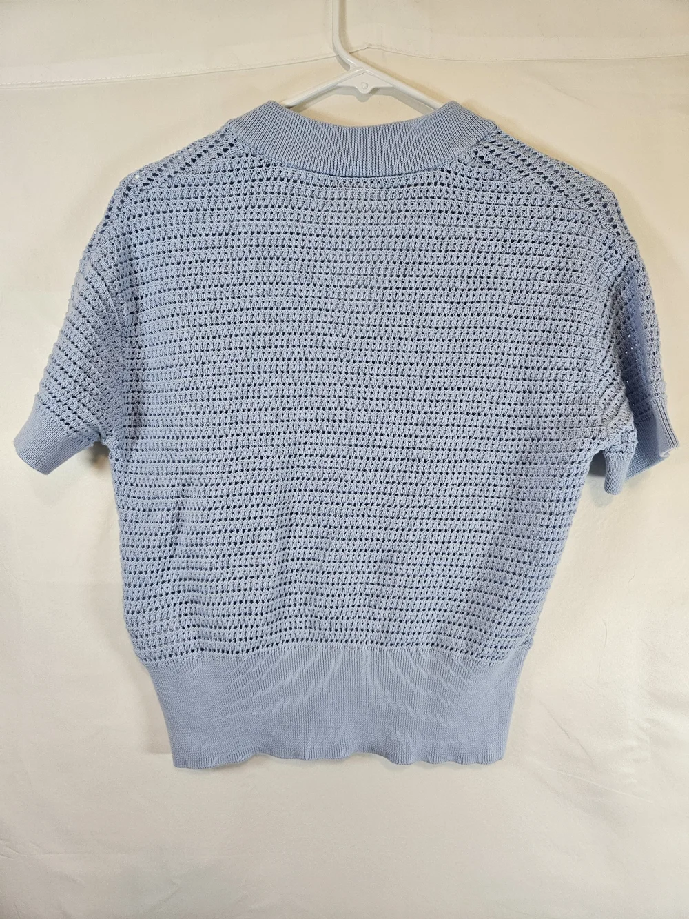 Varley Light Blue Crochet Crop Top with Button Placket